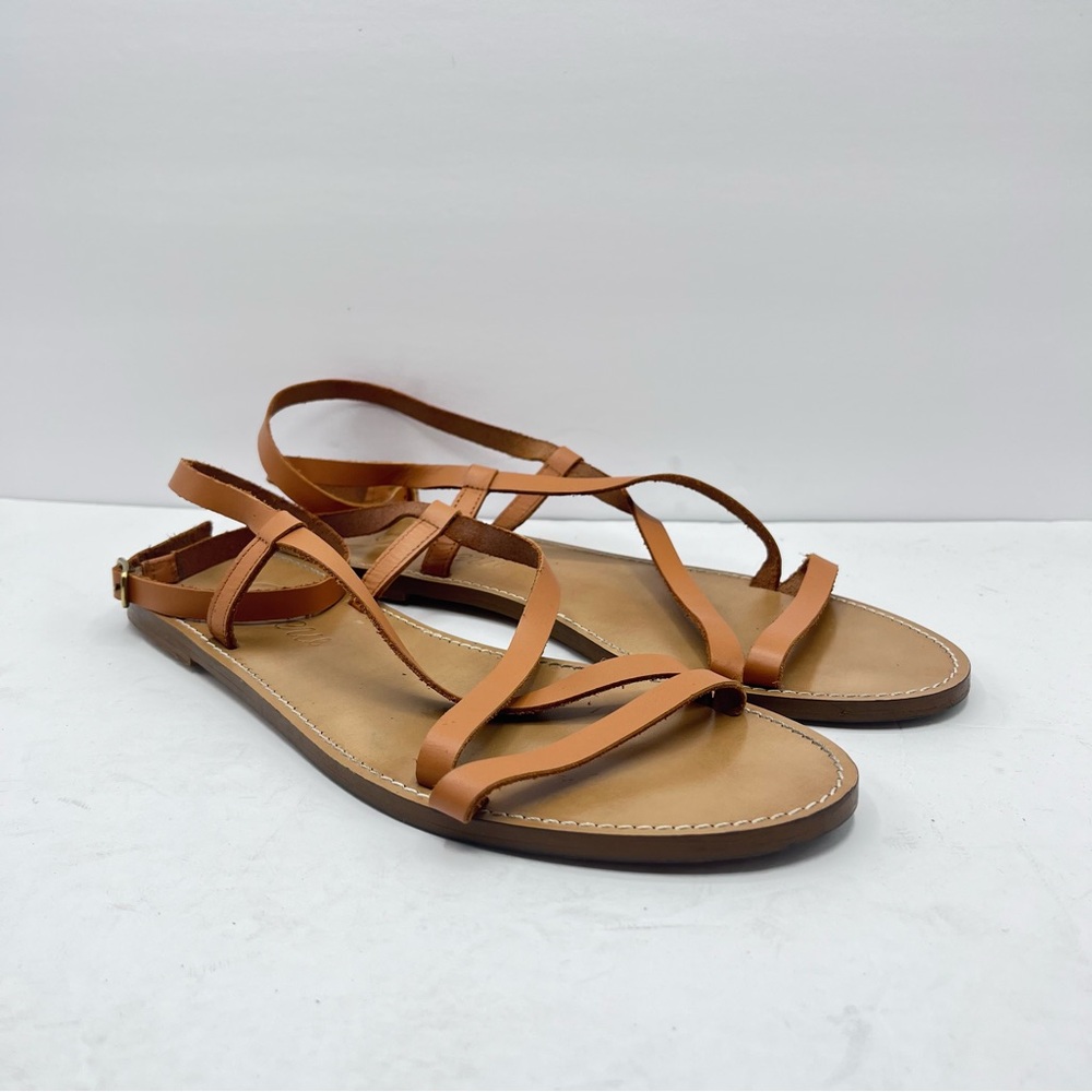 J Crew Women’s Sz 11 Brown Vachetta Leather Flat Strappy Sandals Italy Summer